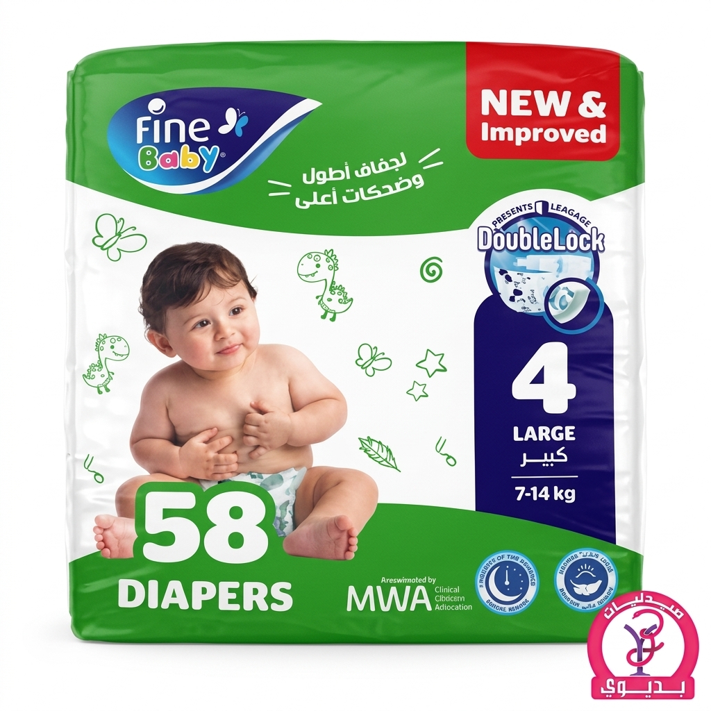 FINE BABY 4 LARGE 58 DIAPERS
