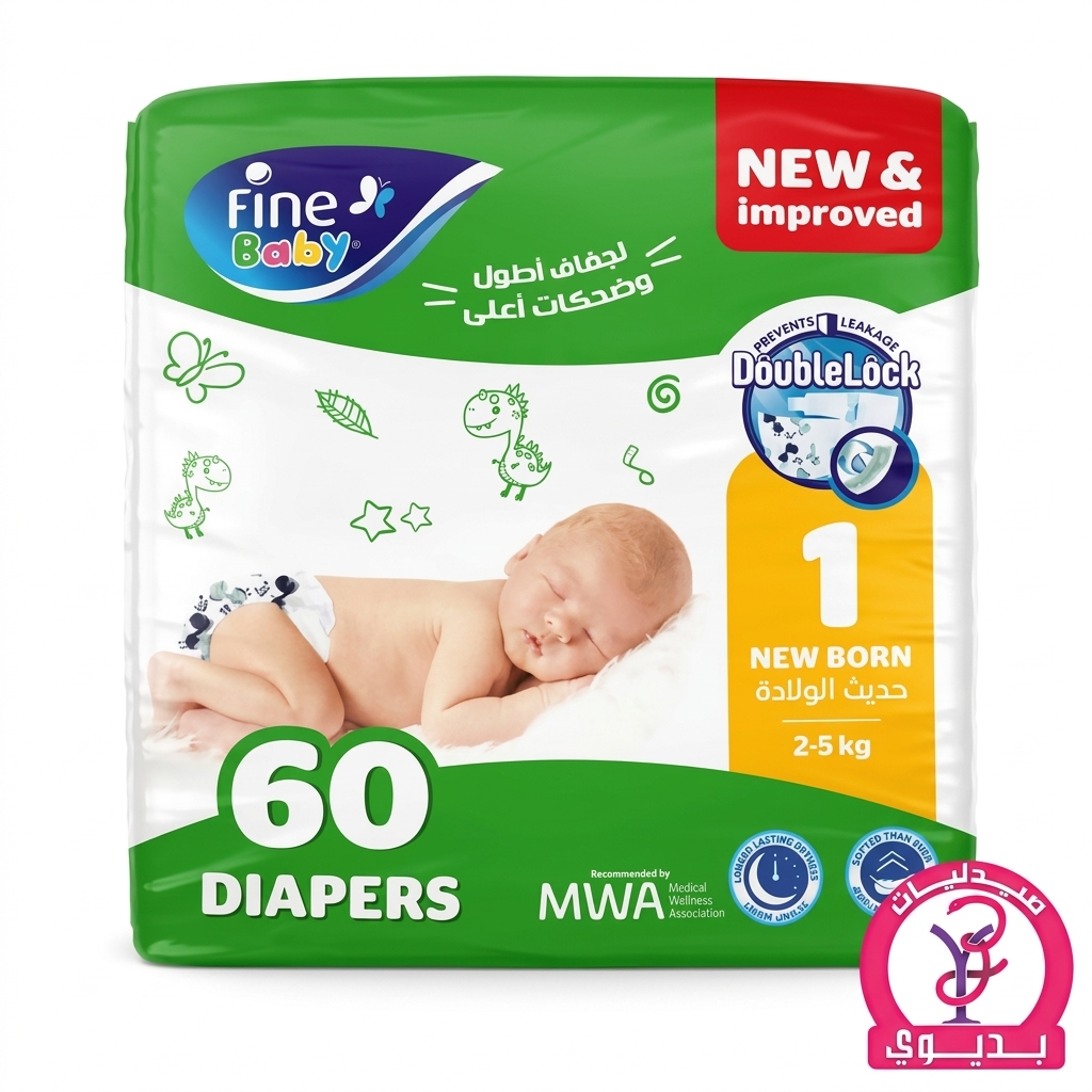 FINE BABY 1 NEWBORN 60 DIAPERS